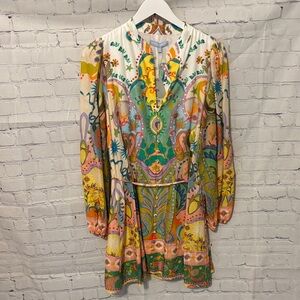 NWT* ANTONIO MELANI Multicolor Paisley-Print Long Sleeve Mini Dress